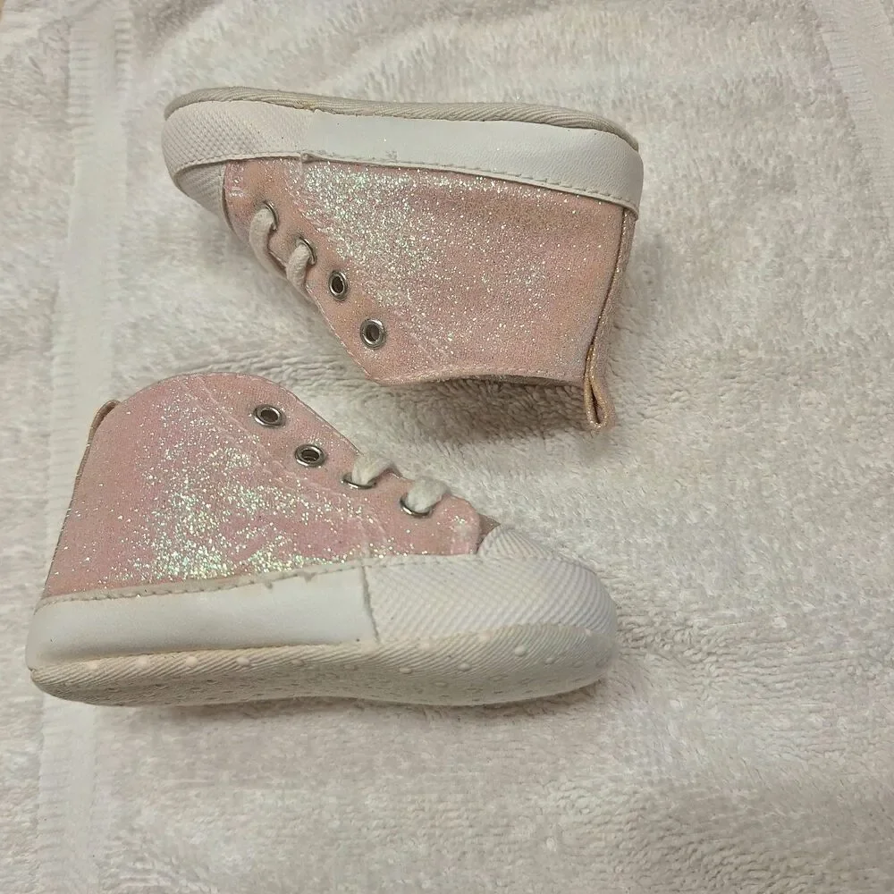 Baby Deer Pink Glitter High Tops Soft Sole Shoes size 2 New without Box